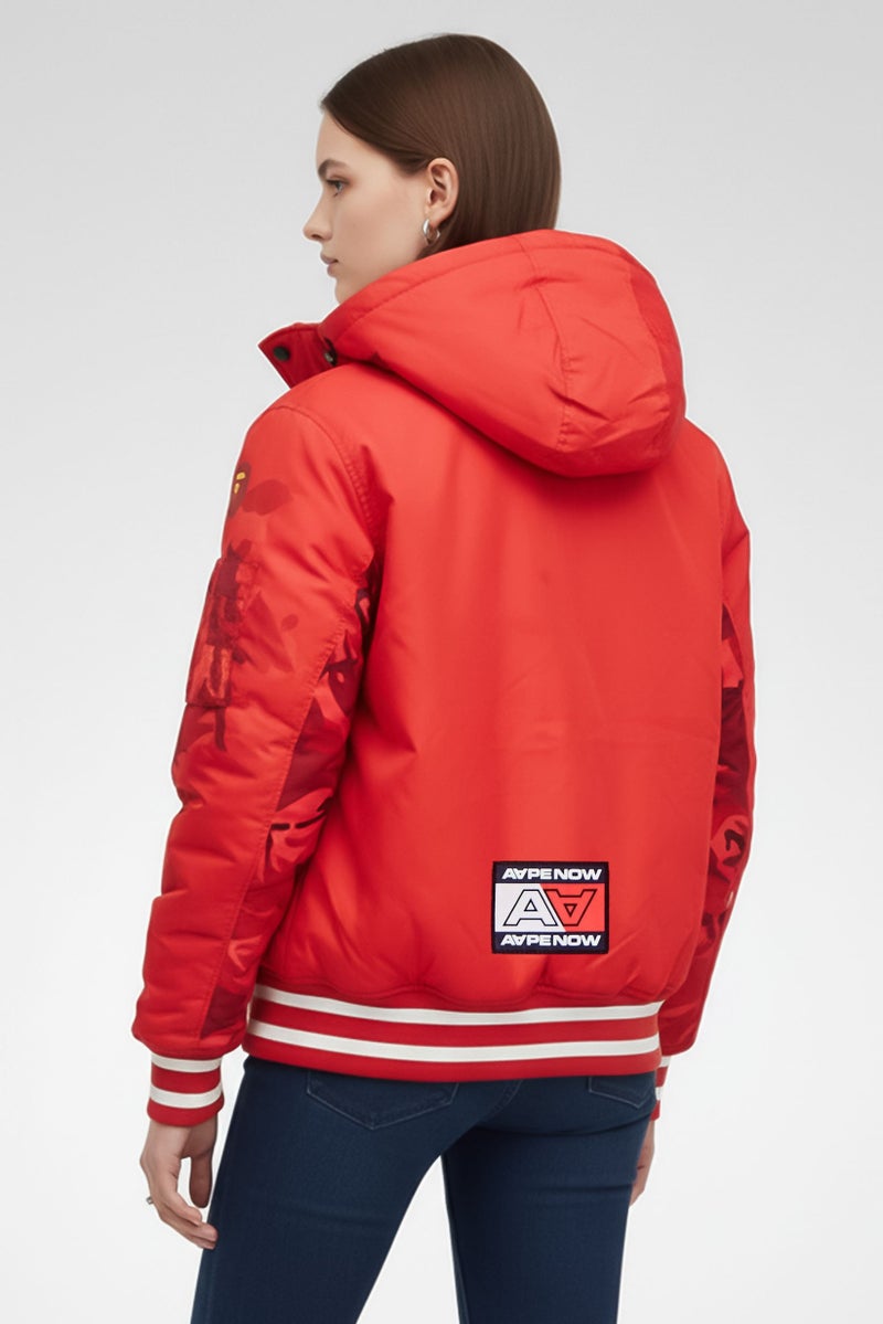 Aape BY *A BATHING APE® جاكيت مبطن مزخرف للنساء، أحمر - Image 4